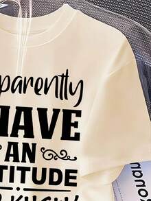 Tween Girls' Slogan Print Round Neck Loose Casual Short Sleeve T-Shirt - Apricot - View 4