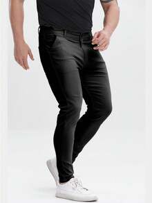 ALLELMS 男士修身抗皱弹力棉斜纹西裤 - 黑色 - 查看 7