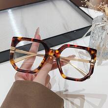 Fashionable Transparent Lens Large Frame Women's Eye Glasses - Simple Fashion Full Frame Metal Hinge Glasses - Party Accessories, Simple Design, Fashion Frame, Elegant Frame, Party, Casual Wear - Modern Women's Fashion Glasses FKDE - 黑色 - 查看 6