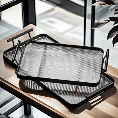 1 Set High-Quality Acrylic Tray With Metal Handles, Suitable For Use As Serving Tray, Vanity Tray, Display Tray, For Kitchen, Bathroom, Home Decor