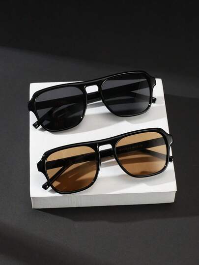 2 PCS Men's Classic And Versatile Square Frame Polycarbonate Fashion Glasses Lightweight Frame Protection For Outdoor