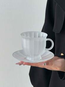 1 Set Frosted Glass Coffee Cup & Saucer, Minimalist Frosted Design, 180ml Capacity Glass Coffee Cup & Saucer, Household Breakfast Milk Cup, Juice Cup, Water Cup, Party Afternoon Tea Cup, Coffee Cup, Espresso Cup, Black Tea Cup, Gift Cup & Saucer - Multicolor - View 11