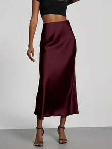 Woven A-Line Skirt, Women's Casual Flowy Button Front Skirt, Non-Stretch Summer Style - Burgundy - View 2