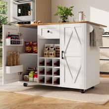 Modular Kitchen & Dining Hub: Multifunctional Island/Sideboard With Snack Shelves, Storage & Extension | Serves As Serving Trolley, Dining Table & Cabinet In Wood Grain Finish - Default - View 3