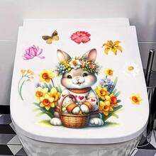 一套5张复活节兔子墙贴，包含彩蛋、鲜花、胡萝卜和篮子图案，适用于卧室、客厅、家居和窗户装饰。 - 彩色 - 查看 7