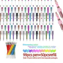 149 Pieces DIY Beadable Pen Kit – 50 Plastic Ballpoint Pens With Refills & Bags, Beads Not Included – School Supplies, Office Accessories & Craft Gifts For Students & Teachers (Multicolor) - 彩色 - 查看 2