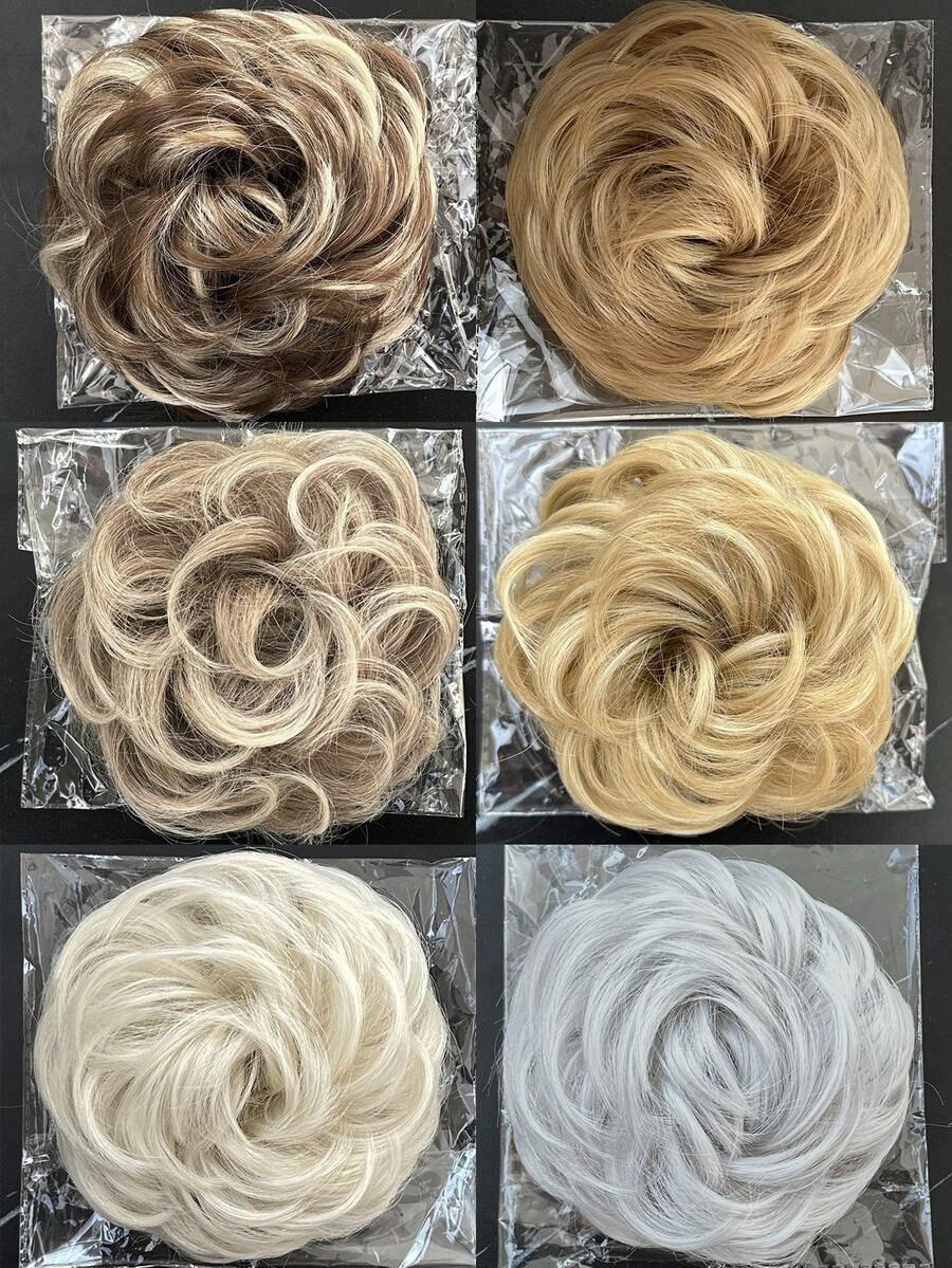 金色凌乱发髻假发片，波浪卷发发圈，合成发髻马尾辫接发，厚实盘发假发片，女士