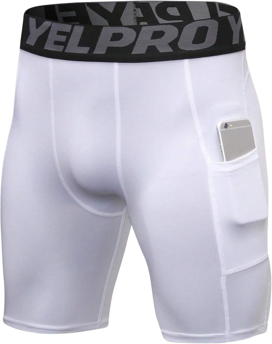 TendenciaPantalones cortos deportivos de compresión para hombre, de elastano, para correr, entrenamiento, con bolsillos, capa base activaCalidad premium - Ca Verde+CA Negro+Blanco - Ver 1
