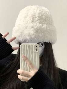 1pc Women's Thick Warm Fleece Hat, Faux Fur Ear Protection Knitted Cap, Multi-Functional Face Covering Fluffy Hat, Autumn/Winter - Hat - View 4