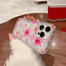 1个夏季海洋花卉海星印花透明手机壳，兼容苹果11-17系列 - 無色 - 查看 2