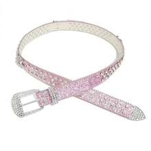 1pc Y2K Glitter Rhinestone Skull Metallic Studded Belt, Fashion Casual Party Waist Belt For Women, Suitable For Daily Use And Holidays Summer, School Fall, Autumn, Halloween - Hồng - Xem 5