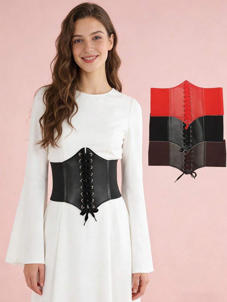 1pc Women's Waist Cincher Belt, Wide Elastic Tie, Suitable For Dresses, Weddings And Other Occasions, Can Be Used As A Waist Belt Or As A Waist Belt For Women's Western Cowgirl, Country Vintage Outfits, Effectively Tightens The Waist And Controls The Abdomen To Create A Slender Waistline - Multicolor - View 1