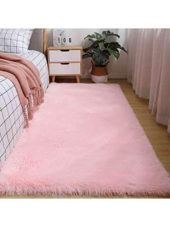 1pc Luxury Pale Pink Fluffy Rug - Soft Plush Polyester Mat, Soft & Comfortable, Machine Washable, Suitable For Bedroom And Living Room, Elegant Bedroom Carpet