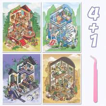 4款独特的DIY场景贴纸，房屋贴纸，剪贴簿贴纸，3D微缩房屋景观贴纸，可重复使用的风景贴纸，多种尺寸可选，剪贴簿用品，文具，趣味贴纸，笔记本电脑贴纸，Kindle手机贴纸 - 彩色 - 查看 12