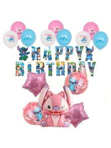 38件套史迪奇主题生日派对装饰套装，包括铝箔气球、旗帜和吊坠 - 彩色 - 查看 3