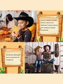 2pcs/Set Kids Western Cowboy Costume - Classic Rolled Brim Felt Cowboy Hat And Paisley Bandana, Suitable For 3-12 Years Old Boys & Girls, Cowgirl Hat With Bull Snap, For Rodeo, Halloween Costume And Cowboy Outfit - (Big Bull's Head) + Red Square Scarf - View 8