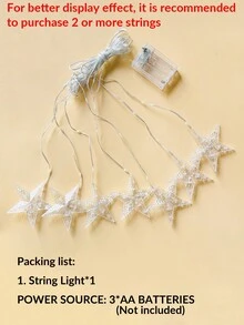 1pc 2m 82LED Cute Star Shaped Window Curtain Decor String Lights, Battery Powered Star Fairy Lights, Indoor Bedroom Wall Decor Lights, Wedding Party Holiday Decoration Lights - Clear - View 11