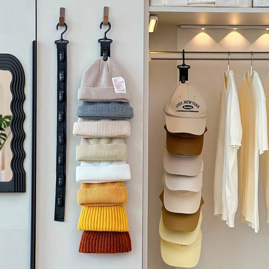 1PC Hat Storage, With 8 Clips, Can Hold 8 Baseball Caps, Gray And Black, For Home And Closet Hat Storage, Suitable For Home Scenarios, Wardrobe Hat Hanging Tool - 黑色 - 查看 1