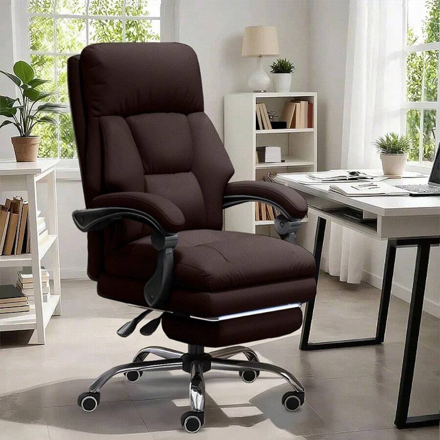 Office Chair Adjustable Height Executive Desk Chair With Foot Rest Comfy Computer Chair High Back Ergonomic Leather Office Chairs - Brown - View 1