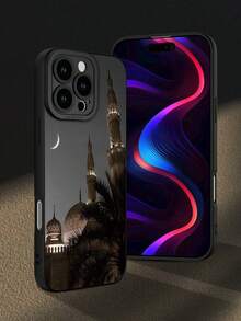 1pc Architecture Moonlight Print 2D Pattern Fashionable Personalized Protective Phone Case, Suitable As Gift For Girlfriend, Best Friend, Wife, Lover, Aunt, Boss, Sister, Couple, Classmates, Teacher, Birthday, Holiday - Black Matte Soft Shell, Compatible With IPhone 17/13/16/15/14/13/12/11/Pro/ProMax/X/XR/XS/XSMAX/7/8/PLUS And Models - Black - View 8