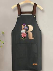 可调节肩带围裙,带实用口袋,可定制花卉和字母 A-Z 印花,男女通用,耐用围兜式肩带,颈部和腰部系带均可调节,大口袋,可水洗,防污,适用于厨房、美发师、园艺、厨师、美容学校、婚礼、派对等场合 - 优雅背景 - 彩色 - 查看 17