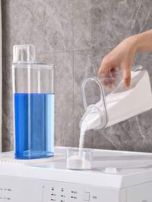 1pc Liquid Detergent & Fabric Softener Dispenser, Laundry Soap Dispenser, Laundry Storage Box, Laundry Powder Dispenser - Transparent - View 4