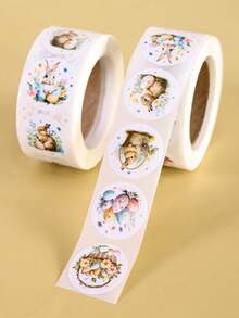 500 piezas/Rollo Pegatinas redondas vintage de conejitos de Pascua, calcomanías de papel autoadhesivas con patrones de conejos acuarela, huevos de Pascua y florales para manualidades DIY, diarios y scrapbooking, suministros de embalaje para regalos de Pascua feliz, decoraciones de Pascua feliz para el hogar para fiestas de primavera y verano - Multicolor - Ver 3