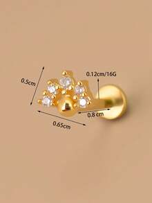 1 pieza Pendiente de tuerca con forma de flor, de cobre con cuentas y circonita cúbica, de diseño delicado, con rosca interna, para perforaciones en cartílago, trago, daith, hélix, concha, snug, lóbulo superior, rook, nariz y otras perforaciones corporales, hipoalergénico, para mujeres y niñas, 16G - Un par de pendientes de circonita esférica de fondo plano. - Ver 2