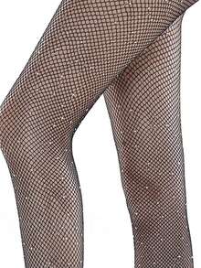 Sexy Rhinestone Fishnet Tights, Starry Sky Rhinestone Leggings - Black - View 6