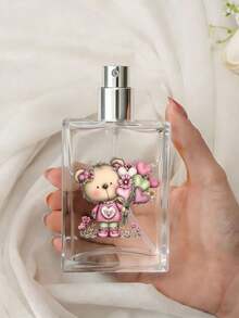 50毫升玻璃可重复灌装香水瓶，泰迪熊和爱心花束图案，迷你旅行喷雾瓶，周年纪念日、生日、情人节的完美礼物 - 彩色 - 查看 3