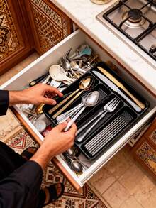 1个厨房勺架，餐具收纳架，抽屉分隔餐具收纳盒，橱柜安装式刀叉筷子架，厨房用具收纳架，抽屉刀叉盘分隔架 - 彩色 - 查看 4