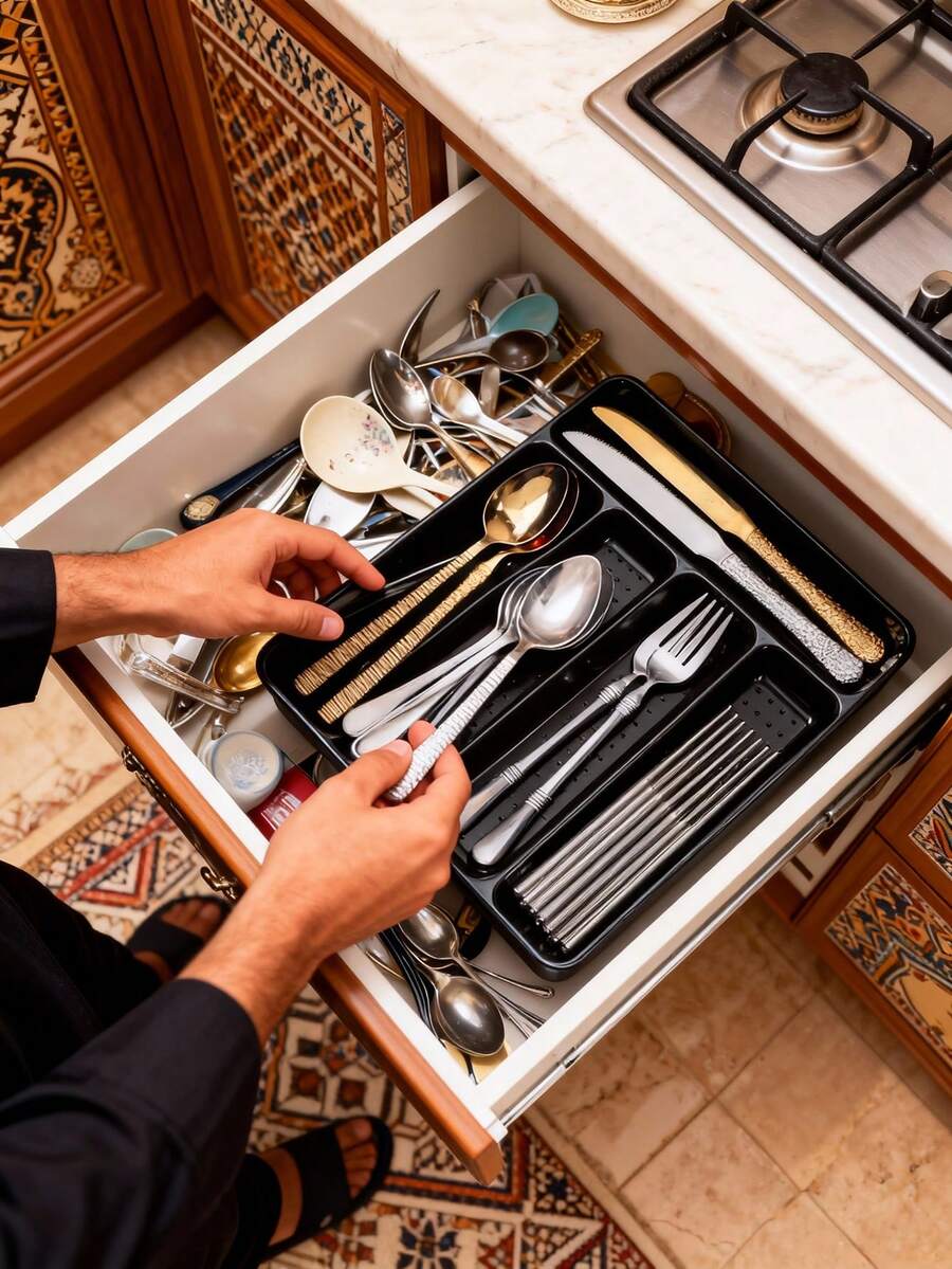 1pc Kitchen Spoon Holder Rack, Cutlery Organizer, Drawer Divider Utensil Storage Box, Cabinet Mounted Knife Fork Chopstick Holder, Kitchen Utensil Organizer, Drawer Knife Fork Plate Separator - 彩色 - 查看 1