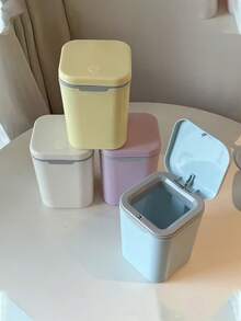Simple Desktop Mini Trash Can With Lid, Small Garbage Bin,Desktop Trash Can,Creative Press-Type Waste Bin For Living Room And Office Cleaning & Storage, Used For Storing Fruit Peel And Paper Scraps On Desk To Keep Tidy, For Bathroom, Home Office Desk Decor,Coffee Table, Office, Living Room, Study - Multicolor - View 3