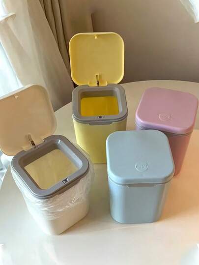 Simple Desktop Mini Trash Can With Lid, Small Garbage Bin,Desktop Trash Can,Creative Press-Type Waste Bin For Living Room And Office Cleaning & Storage, Used For Storing Fruit Peel And Paper Scraps On Desk To Keep Tidy, For Bathroom, Home Office Desk Decor,Coffee Table, Office, Living Room, Study