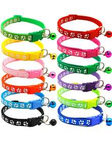 Adjustable Rainbow Cute Bell Collar With Paw Print Pattern, Suitable For Cats - Multicolor - View 9