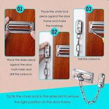 1pc Metal Security Chain Lock, Suitable For Hotel/Exhibition Cabinet Safety Doors, Screw-On Anti-Theft Chain, Silver Finish - Multicolor - View 6