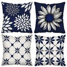 TOPSSCTR Set de 4 fețe de pernă cu imprimeu floral albastru - floarea-soarelui, margarete și flori geometrice pentru decor modern al casei, 45 x 45 cm, huse de pernă pătrate din poliester moale, confortabile, lavabile la mașină, cu închidere cu fermoar, perfecte pentru decorul canapelei în sufragerie, decorul dormitorului, fără miez de pernă - Multicolor - Vizualizare 2