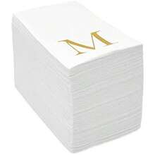 Sparkle and Bash M - Servilletas de papel para invitados - 4 x 8 pulgadas, 3 capas, blanco y dorado, 100 unidades, servilletas con inicial letra M para recepción de bodas y uso en fiestas - M - Ver 5
