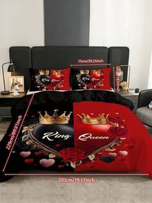 3件套红黑皇冠拼布被套套装，舒适床上用品，包含1个被套和2个枕套，采用亲肤100%聚酯纤维制成，适合卧室、宿舍（男生/女生）或旅行使用。 - 彩色 - 查看 19