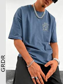 GRDR Men's Personalized Cute Letter Print Short Sleeve T-Shirt, Suitable For Summer Wear, Leading Fashion - Dusty Blue - View 2