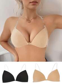 2件/套（裸色+黑色无肩带隐形文胸，时尚纯色聚拢文胸，适合派对、婚礼、正式场合或日常穿着） - 彩色 - 查看 9