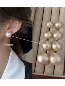 3 Pairs Retro Minimalist Elegant Faux Pearl Stud Earrings Set, Chic Lightweight Earrings Suitable For Women's Daily And Holiday Wear - trắng - Xem 6