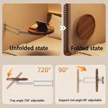 Genérico Wall-Mounted Desk Small Round Table Folding Table Wall Mounted Small Round Tray 11.8in Fold Down Tables Bedside Folding Coffee Tables with 180° Rotation Foldable Coffee Tabless Brown - Marrón - Ver 3