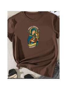 Basic Printed Cotton T-Shirt, Catholic, Our Lady Of Perpetual Help, Religious, Unisex - Rust Brown - View 2