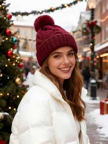 1pc Unisex Autumn/Winter Elastic Knit Beanie Hat, Fashionable Street Hip-Hop Style Braided Knit Cap, Seamless Skullcap, Y2K Beanies - Light Board - View 9