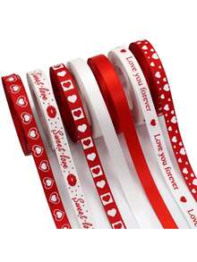 Ruy băng họa tiết trái tim và chữ cái dài 5 thước Anh, rộng 0.9cm, thích hợp để gói quà, làm nơ hộp hoa, buộc bó hoa, tự làm bao bì quà tặng, trang trí tiệc và trang trí nhà cửa, lý tưởng cho Ngày của Mẹ, Ngày Valentine, Kỷ niệm, Hẹn hò. - Đỏ - Xem 2