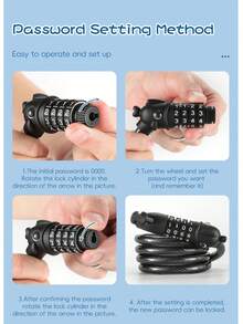 WEST BIKING 1.2M Bike Five Digit Combination Lock Anti Theft Steel Cable Lock Portable Mountain Road Bike Lock