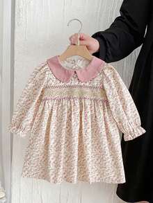 Girls Ditsy Floral Long Sleeve Princess Dress, Spring/Autumn Children Clothing - الأرجواني - مشاهدة 2