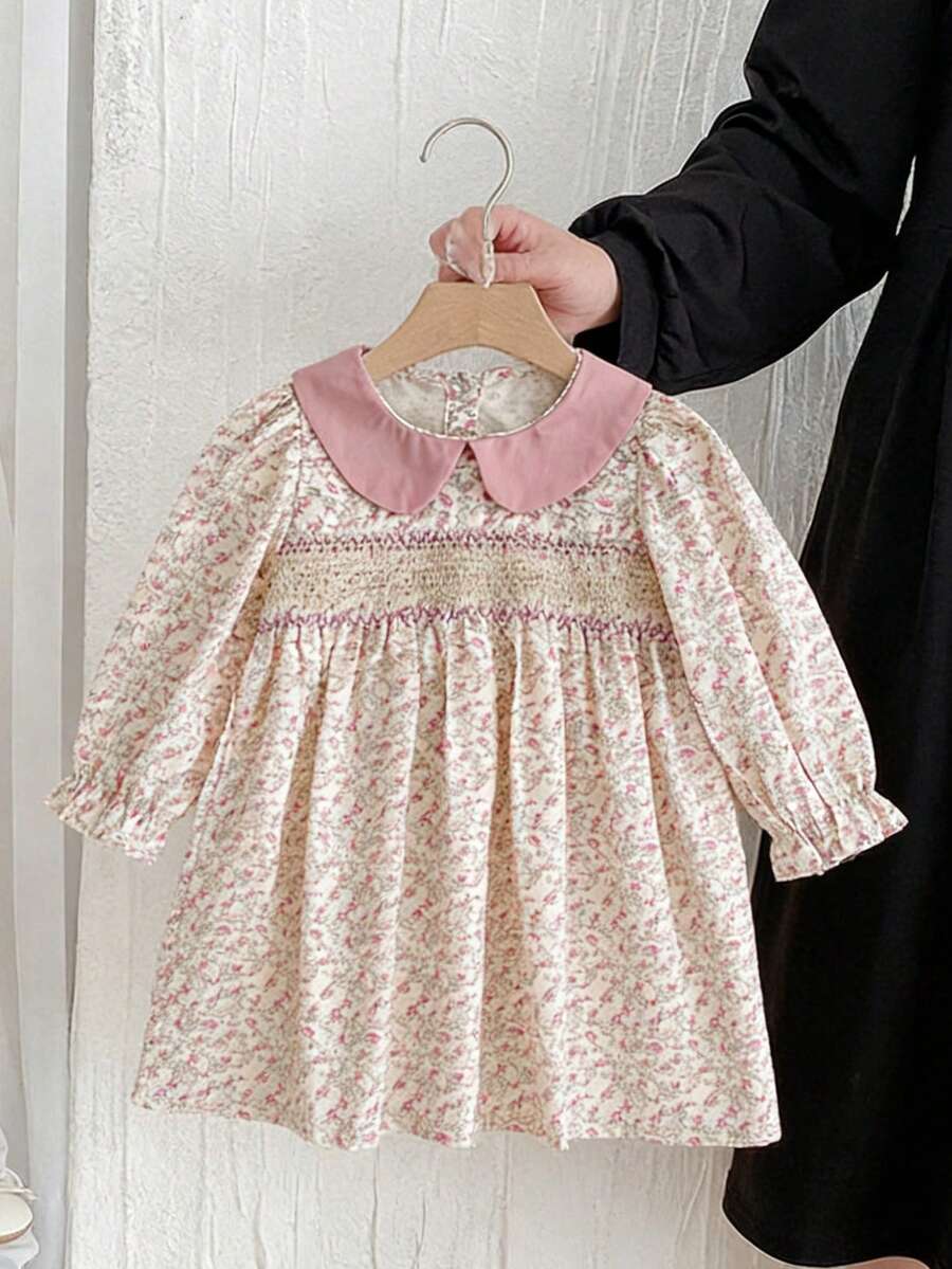 Girls Ditsy Floral Long Sleeve Princess Dress, Spring/Autumn Children Clothing