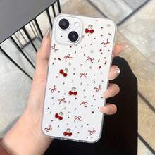 Funda de teléfono creativa personalizada, minimalista y a la moda: diseño de lazo de cereza transparente, material TPU de alta calidad, máscara de gas, orificios precisos, cobertura completa, diseño a prueba de golpes y anticaídas, resistente a la suciedad y duradera, adecuada para  17/17 Pro/17 Pro Max/17 Air/ 16/16 Pro/16 Pro Max/16 Plus/ 15/15 Pro Max/15 Pro/15 Plus/ 14/14 Pro/14 Plus/14 Pro Max/ 13/13 Pro/13 Pro Max/12/12 Pro/12 Pro Max/11/11 Pro/11 Pro Max/XR/X/XS/XS Max. Es el regalo de cumpleaños perfecto para novias, novios, esposos, esposas, amigos o para uno mismo, innovador y a la moda, adecuado tanto para hombres como para mujeres. - Transparente 2855 - Ver 1